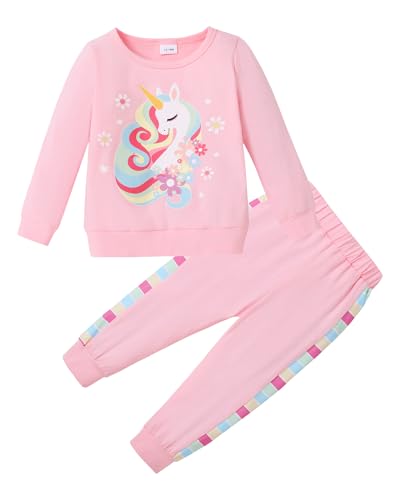 YALLET 1-6 Years Toddler Girl Clothes Fall Winter Outfit Little Girls Unicorn Sweatshirts+ Pants Set Baby Sweatsuit Clothing