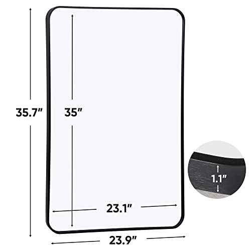 Zenstyle Black Metal Framed Rectangular Wall Mirror 24" X 36" Bathroom Mirror With Peaked Trim For Entryways, Living Rooms, Bathrooms #TOP4