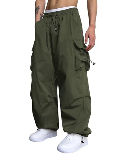 Kinghua Mens Baggy Cargo Pants Casual Lightweight Drawstring Elastic Waist Parachute Y2k Pants