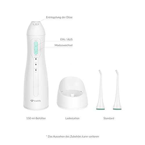 Truelife Aquafloss Compact - Irrigatore Orale Senza Fili, Con Risciacquo Elettrico, Serbatoio Dell'acqua Da 150 Ml, 3 Modalità E 2 Ugelli, Irrigatore Dentale, Testa Girevole, Leggero, IPX7 - 5