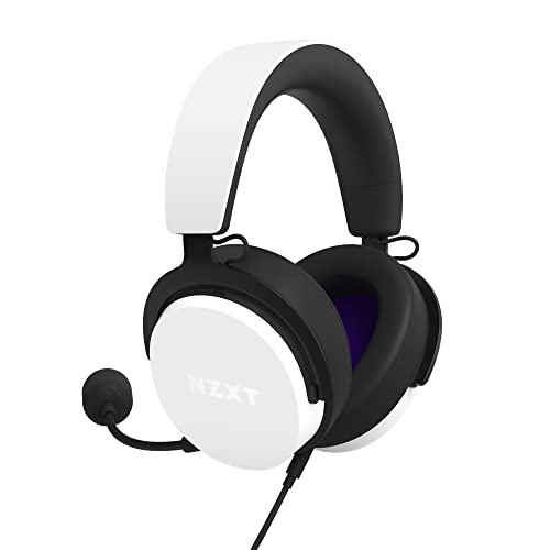 NZXT Relay Wired PC Gaming Headset - AP-WCB40-W2 - Hi-Res Audio Certified - DTS Headphone:X - 7.1 Surround Sound - Lightweight & Comfortable Design - Detachable Microphone - CAM Software - White