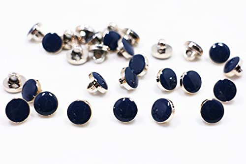 20 Pcs. Dark Blue and Silver Shank Buttons, Silver Edge Shank But...