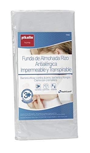 Pikolin Home Funda de Almohada de Algodón de Rizo, Tratamiento Antialérgico, Impermeable, Transpirable, Varias Medidas