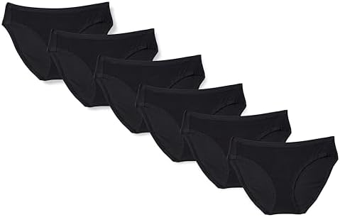 Amazon Essentials Women's Cotton Stretch Bikini Panty, 6 Pack Black, Small