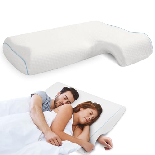 Arched Cuddle Pillow Memory Foam Couplle Cuddle Pillow for Couples Lovers, Removable Pillow Cover Side Sleeper Pillow Neck Pillow with Zipper, Polyester + Cotton (Right)