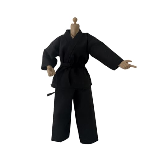 1/12 Action Figure Clothes,Taekwondo Uniform Outfits for 6 inch Male Action Figures,6 inch Miniature Karate Suit (Black)