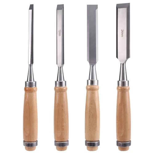 Kayfg Juego de 4 Cinceles para Madera, Cinceles para Tallar Madera de Acero Al Cromo-Vanadio, Herramientas para Trabajar la Madera para Carpintero, 6/12/18/24 mm
