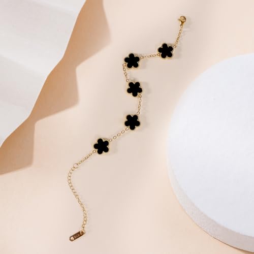 18K Gold Plated Clover Bracelet Set Dupes Bracelet for Women Flower Lucky Clover Bracelets Trendy Jewelry Birthday Gifts for Women/MoM/Friends/Besties/Sister3