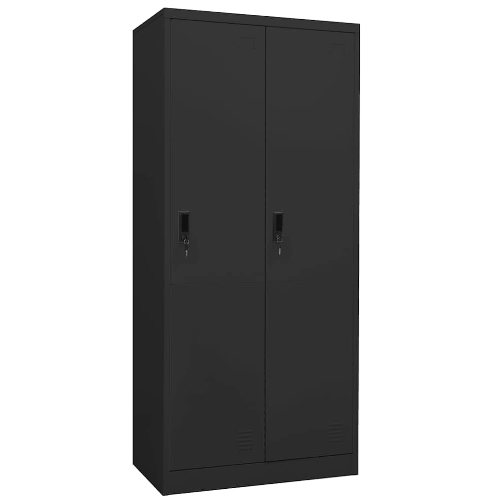 Armario antracita 80 x 50 x 180 cm de acero con 2 estantes, 2 cerraduras y 4 perchas para dormitorio, pasillo, vestidor, armario de lavandería duradero con gran capacidad de almacenamiento