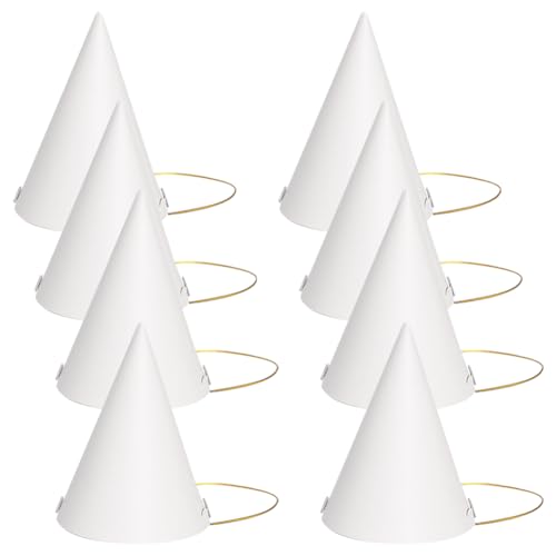 JIHUOO 30 sombreros de cono de papel blanco – Sombreros de fiesta de cumpleaños y vacaciones con cuerda elástica