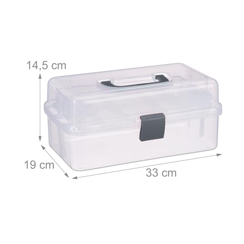 Image of Relaxdays Storage Box 9 Compartments Sorting Box Craft Material Sewing Kit H x W x D: 14.5 x 33 x 19 cm Transparent /Grey