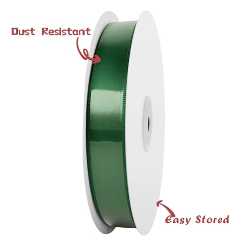 Image of Double Face Forest Green Satin Ribbon 3 /4 inch x 50 Yards Polyester Material Perfect for Gift Wrapping Weddings Parties Hair Bows Valentine's Day Invitations and Decorations