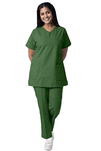 Image of Uniform Craft Women's 4 Pocket Scrub Suit Set | Medical Uniform | Cross V-Neck Poly Cotton | Short Sleeve Hospital Wear | Ideal for Doctors & Nurses (Olive Green, 3XL)