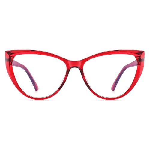 PANNER Blue Light Blocking Glasses Women Bluelight Blocker Computer Cateye Clear Cat Eye Eyeglasses Frame(Red)