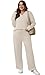 Lounge Sets for Women Airport Travel Outfits 2 Piece Sets for Women Sweatsuits Comfy Matching Set Clothing Early Fall Fashion Must Haves 2025 Wide Led Pants Two Piece Outfits Vacation Clothes Beige M