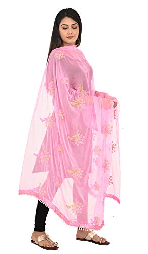 Image of YOUTHQUAKE Heavy Embroidered Work Chiffon Dupatta for Womens & Girls With Fancy Lace