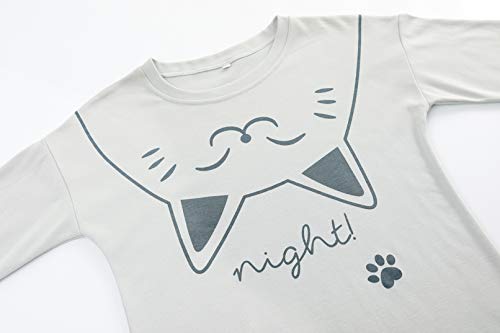 Big Girls Pajamas Set -Cute Bunny Long Sleeve and Pant Casual Loungewear Young PJS Size 12-16 (8, Grey&Blue(Cat))3