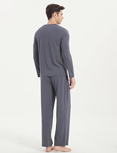 GYS Men's Pajamas Set Soft Bamboo Viscose Long Sleeve Sleepwear and Long Pants 2 Piece Pjs Set Sleep Sets with Pockets2