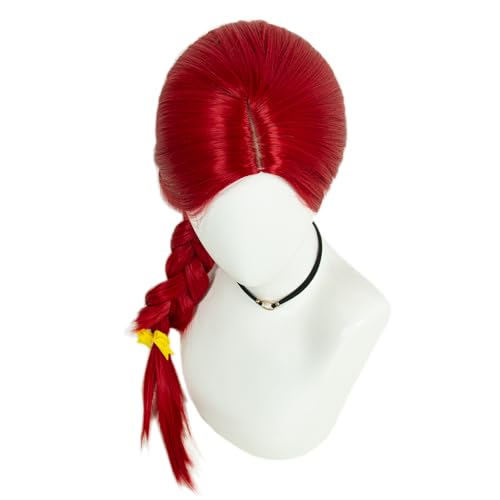 Image of H&Bwig Long Red Braided Wig with Yellow Bow for Women Cowgirl Costume Wig Middle Part No Bangs Heat Resistant Synthetic Wig for Halloween Cosplay Party