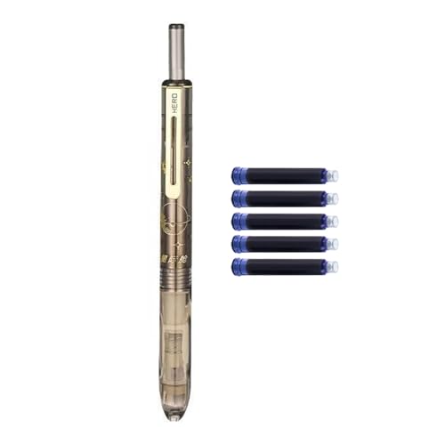 5インクのカートリッジを備えた噴水ペンを押す0.38mmファインチップリトラクタブルインクペンメタル噴水学生女性男性快適なグリップ