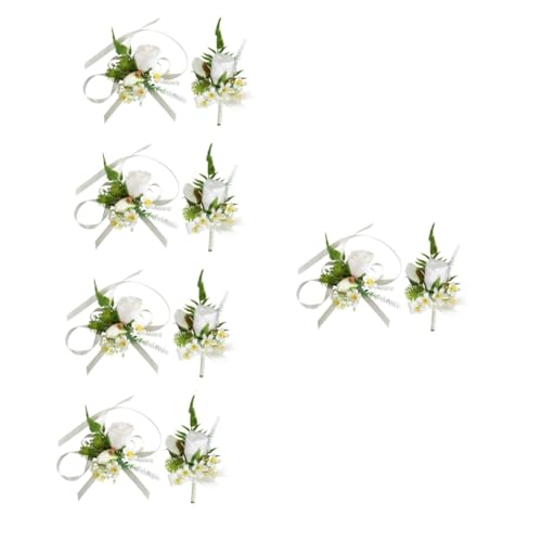 Boutonnière de mariage et corsage de poignet en fleur de soie Beavorty
