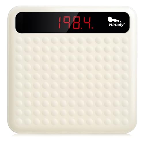 himaly Báscula digital de baño con tecnología Step-On, báscula de medición de alta precisión con gran plataforma de silicona antideslizante y pantalla digital LCD, capacidad de 180 kg, color blanco