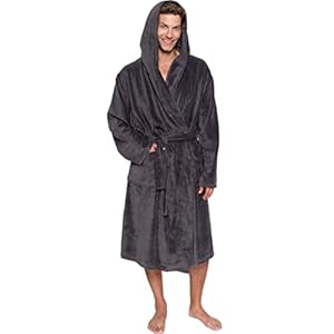 Ross Michaels Mens Robe Hooded Wrap Style – Mid Length Plush Fleece Bathrobe