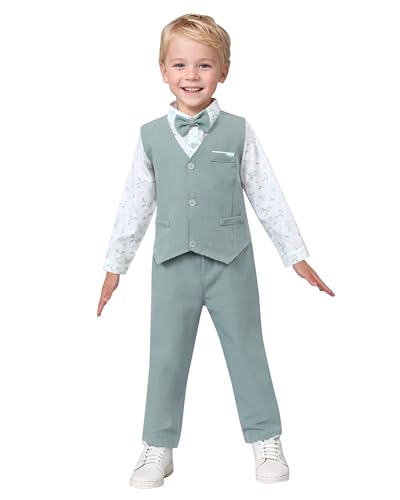 Image of nilikastta Toddler Baby Boy Clothes Suit Gentleman Wedding Outfits Formal Dress Shirt /Bowtie /Vest /Suspender Pants 1-9 Years