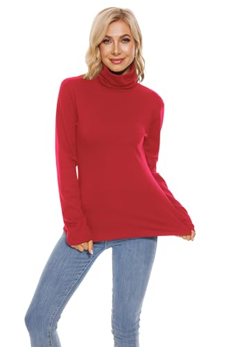 Image of TAIPOVE Cotton Fleece Lined Turtleneck Top for Women Long Sleeve Mock Turtle Neck Lightweight Sweater Thermal Underwear Shirt