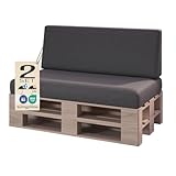 sunnypillow Palettenkissen Outdoor, wasserdicht, UV-lichtecht - 2er Set - Palettenauflage f&uuml;r Palettensofa f&uuml;r Haus, Garten - Palettenpolster f&uuml;r Palettenm&ouml;bel - R&uuml;ckenkissen & Sitzkissen Anthrazit