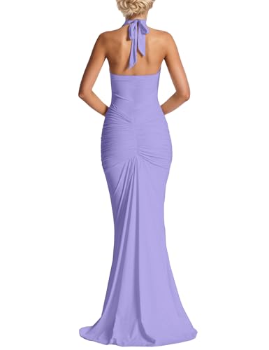 Women’s Evening Extra Long Dress Deep V-Neck Backless Halter Ruched Draped Elegant Club Party Maxi Dress Gown Outfits4