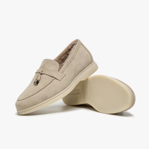 Image of BEAU TODAY Suede Loafers Flats for Women, Women's Slip On Penny Loafers, Leather Driving Comfortable Dress Ladies Loafers Casual Office Work Shoes