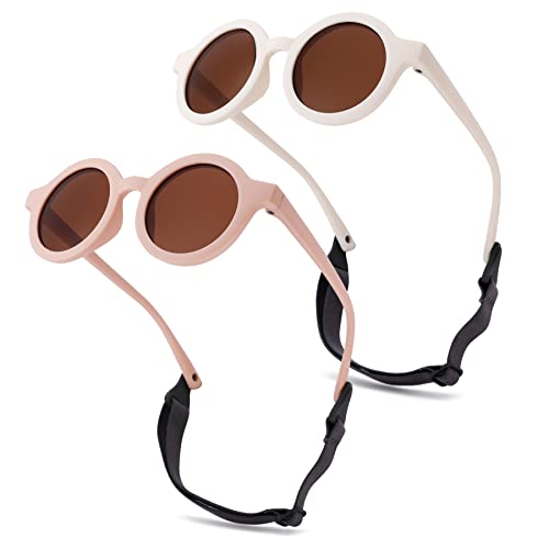 Image of Hycredi Bendable Round Baby Polarized Sunglasses Flexible with Strap for Newborn Infant Toddlers Age 0-24 Months