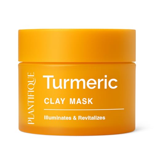 PLANTIFIQUE Mascarilla Facial Coreana de Arcilla con Cúrcuma y Vitamina C – Combate Manchas Oscuras, Refina Poros, Hidrata y Calma – Turmeric Clay Mask – Incluye Espátula, 110g / 3.88 oz
