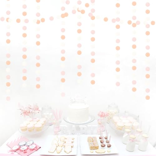 Image of Peach-Pink White Party-Decorations Paper Garland - 52ft Princess Birthday Streamers Banner,Boho Bridal Baby Shower Bachelorette Wedding Hanging Supplies Decor Hugfond