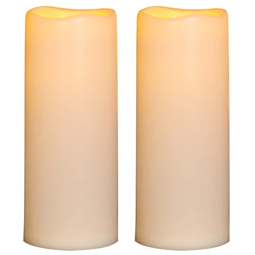 Image of 10 inchx4 inch Outdoor Waterproof Flameless Candles, Battery Operated Flickering LED Candles with Timers, Larger Rainproof Flamless Pillar Candles,Long Lasting, Ivory White, Set of 2