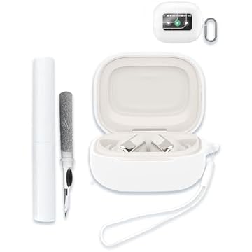 Capa para fones de ouvido JBL Live Beam 3, protetor de silicone macio, portátil, resistente a arranhões, compatível com capa com kit de limpeza, mosquetão e cordão, branca