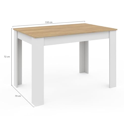 IDMarket - Rechteckiger Esstisch ROZY 4 Personen weiß Buchenholzplatte 110 cm