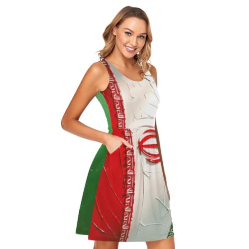 Robe d'été sans manches avec poches pratiques motif bicolore