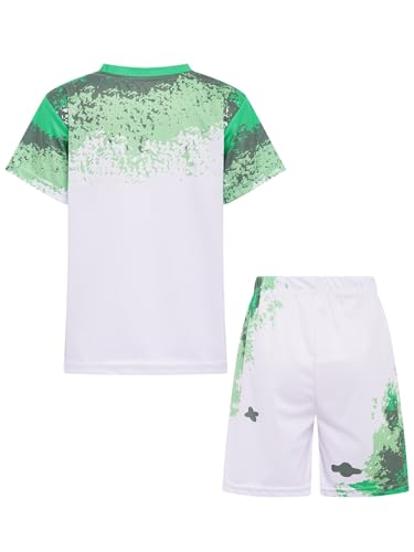 Hansber Kids Boys Gradient Clothing Sets Loose Athletic Performance T-Shirt with Shorts Casual Wear Green 13-14 Years4