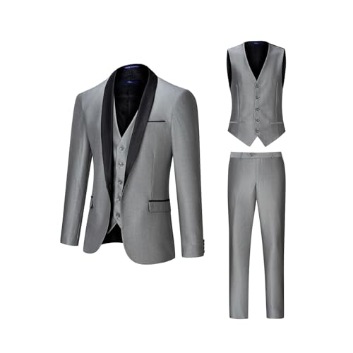 Men 3 Pieces Formal Business Notch Lapel Slim Fit Tuxedo Blazerss Set Blazerss Vest Pants Indigo3