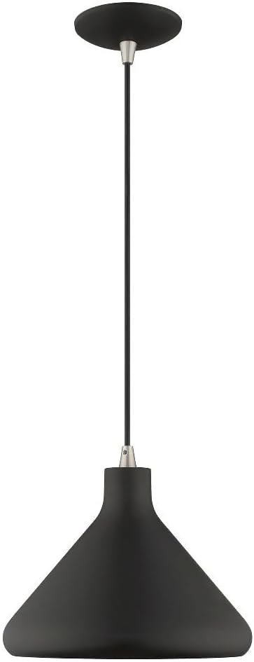 Livex Lighting 41178-04 Metal Shade - 10.5" One Light Mini Pendant, Black Finish with Black Metal/Gold Shade