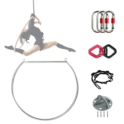 Kunovo Double Point Aerial Hoop for Both Uses, Special Stainless Steel Lyra Hoop Set Fully with Rigging Hardware, Aerial Yoga Ring for Performing Place (Size : 90 cm (35