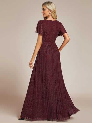 Image of Ever-Pretty Women's V-Neck Glitter Formal Dresses Pleated Short Sleeves Floor Length A-Line Mother of Bride Dress 11961