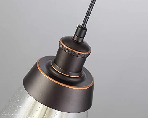 Rustic Glass Pendant Light with Handblown Clear Seeded Glass Shade, One-Light Adjustable Industrial Cone Mini Pendant Lighting Fixture for Kitchen Island Cafe Bar Farmhouse, Oil Rubbed Bronze - Image 6