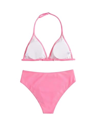 Image of RoseSeek Girl's Tie Dye Smocked 2 Piece Swimwear Sets Backless Halter Bikini Cute Brief Bathing Suit