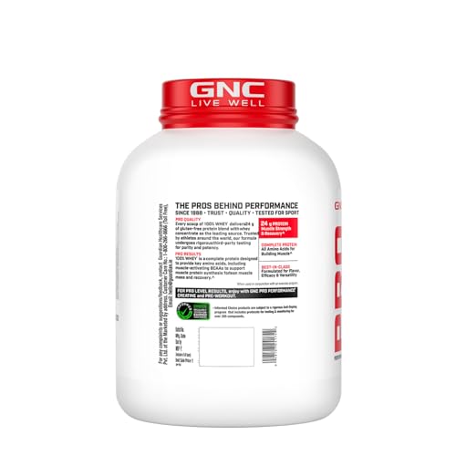 Image of GNC Pro Performance 100% Whey Protein | New Formulation | 24g Protein, 5.7g BCAAs, 12.3g EAAs | Added DigeZyme | Whey Isolate & Concentrate Blend, Low Carb (4.51g), No Added Sugar | Mango, 1.81Kg