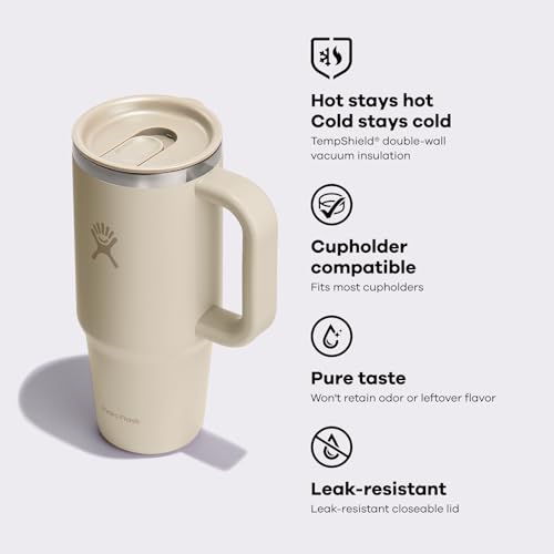 Hydro Flask Coffee Travel Tumbler Mug – Insulated Stainless Steel, Leak Resistant Hot & Iced Coffee Cup 24 Oz Oat Tan - image 4