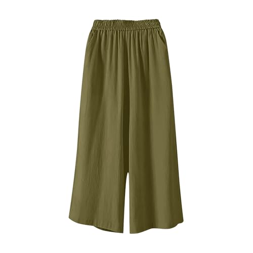 Wide Leg Capri Pants for Women High Waisted Linen Flowy Capris Cropped Trousers Pant Dressy Casual Palazzo Pants4