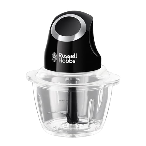 Russell Hobbs Desire Electric Fruit & Vegetable Mini Chopper, 1L glass bowl with 500ml food capacity & storage lid, Dishwasher safe parts, Stainless Steel blades, One touch operation, 200W, 24662